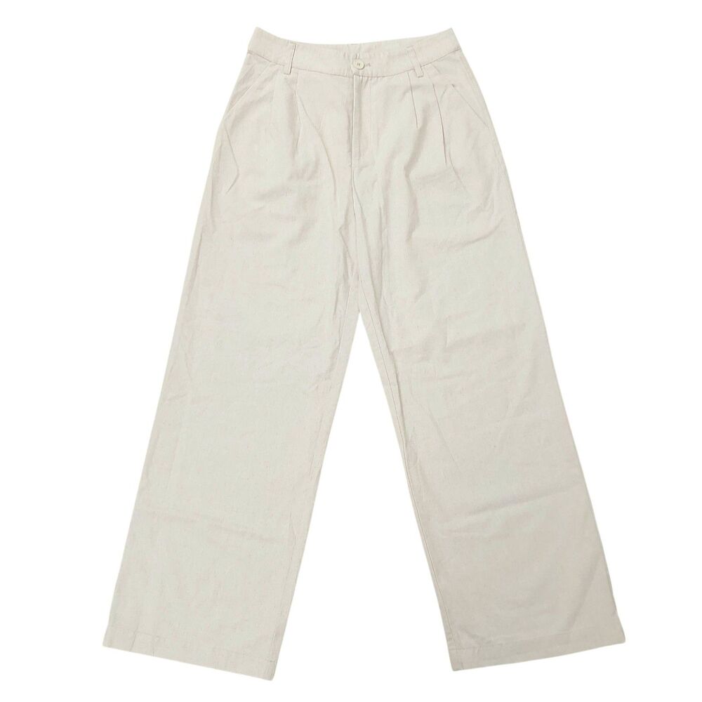 Cider Linen Blend Wide Leg Pants Womens Small Beige Pleated High Waist Trousers
